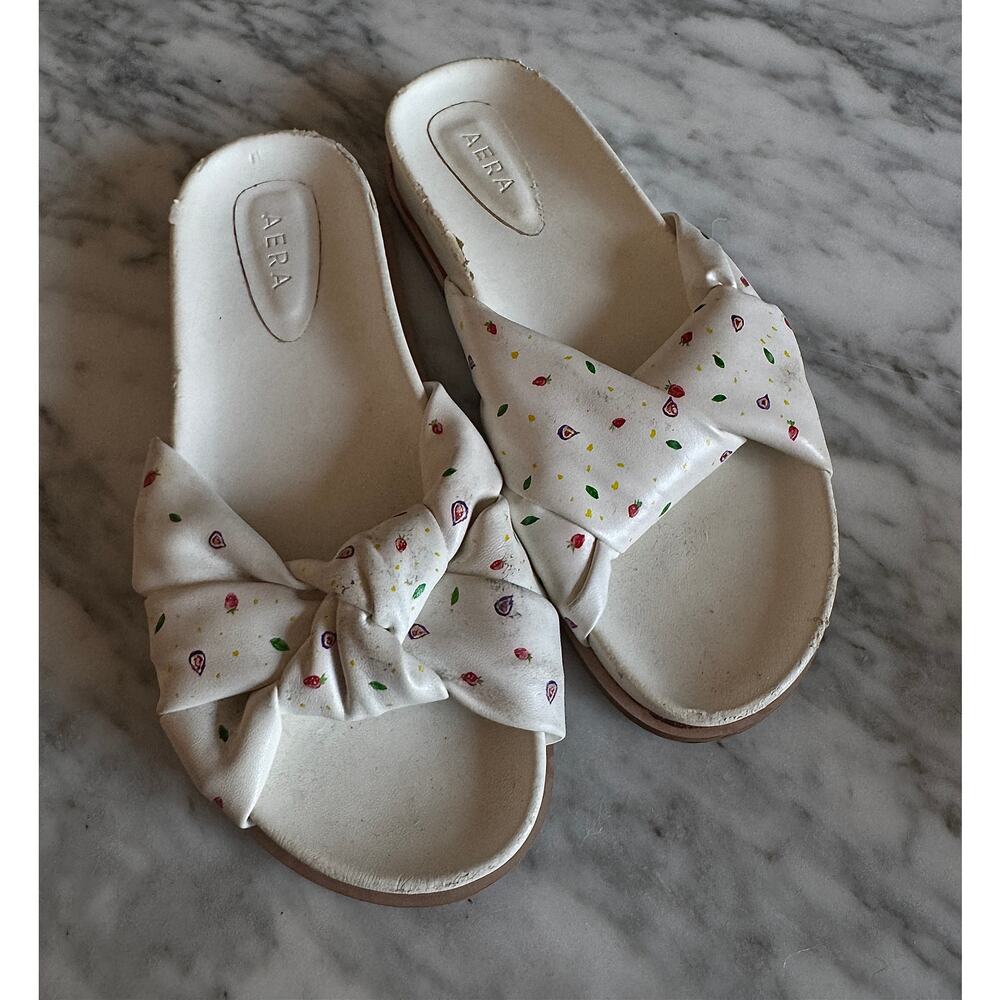 Aera White Vegan Leather Knot Flats Slides